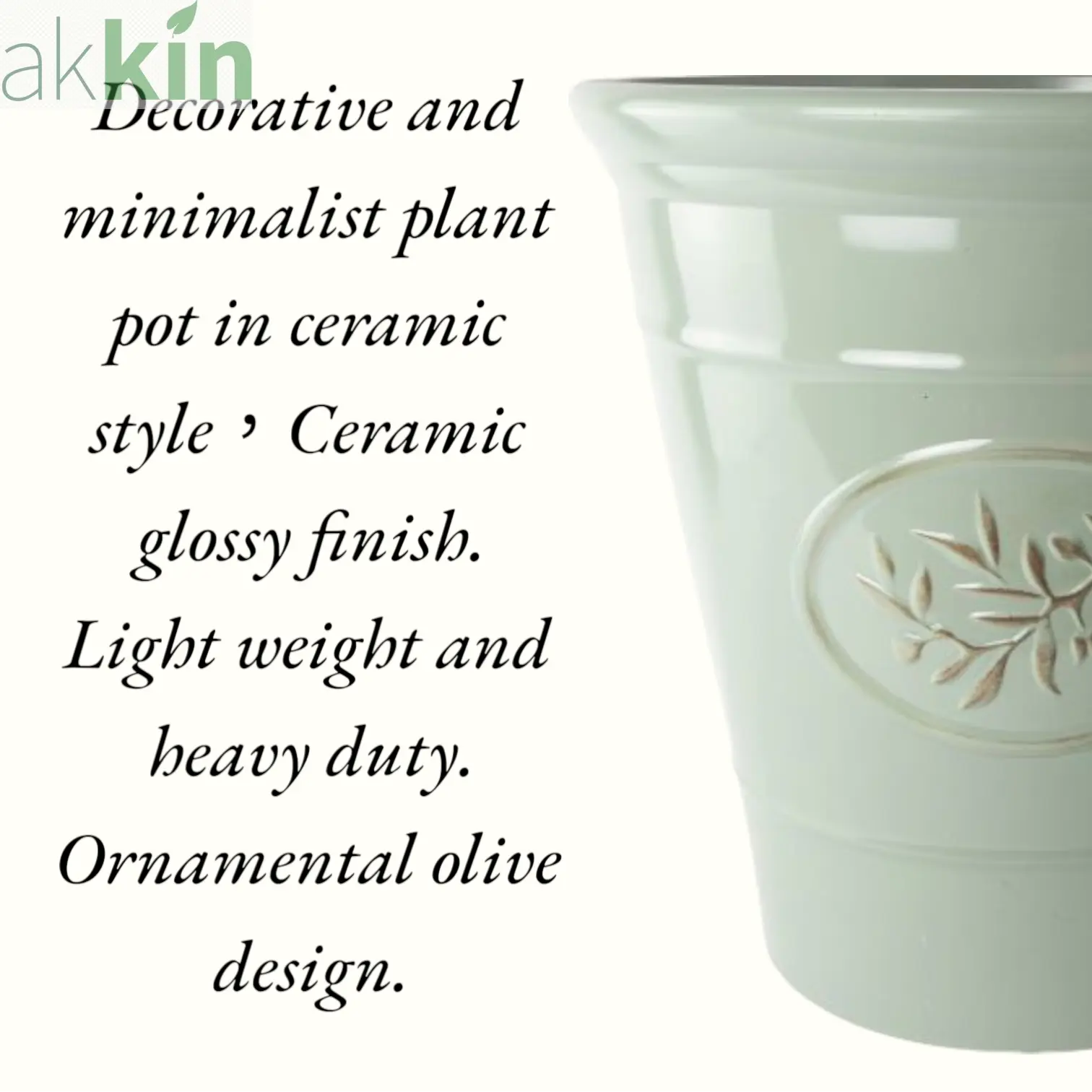 Decorative Olive Plant Pot 30cm Green Round Plastic Planter for Indoor & Outdoor Use - AK Kin Garden Supplies