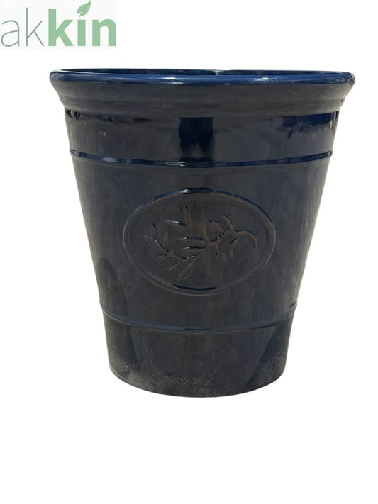 Decorative Olive Plant Pot 40cm Dark Blue Round Plastic Planter for Indoor & Outdoor Use AK Kin Garden Supplies