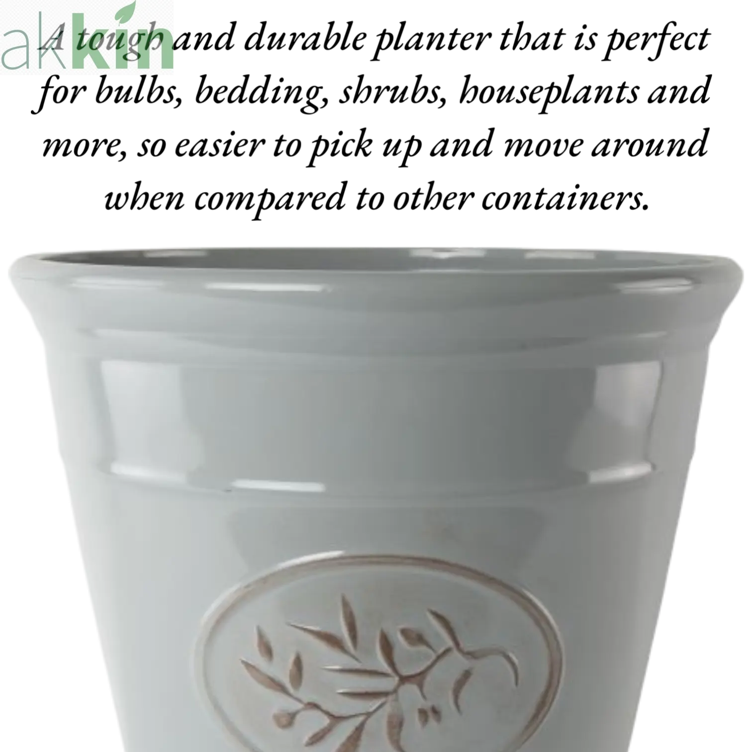 Decorative Olive Plant Pot 40cm Grey Round Plastic Planter for Indoor & Outdoor Use - AK Kin Garden Supplies