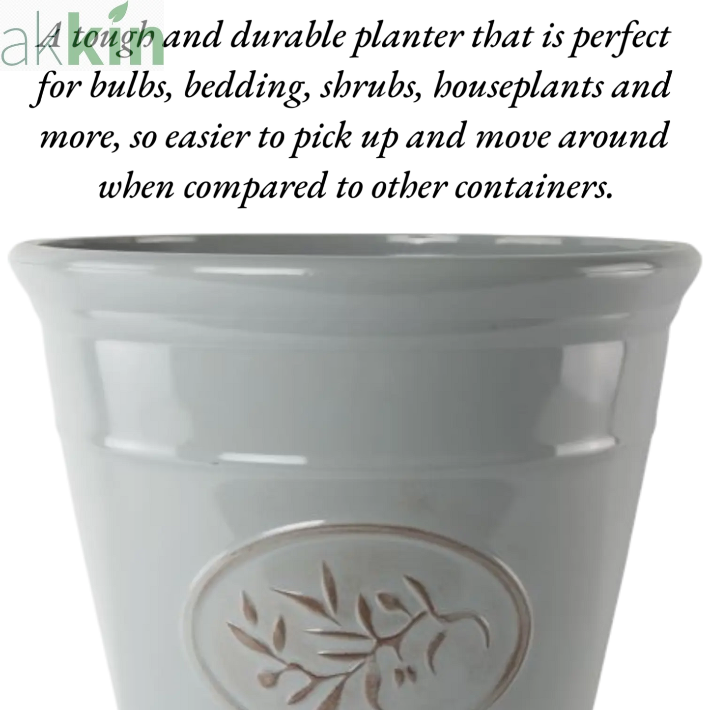 Decorative Olive Plant Pot 40cm Grey Round Plastic Planter for Indoor & Outdoor Use - AK Kin Garden Supplies