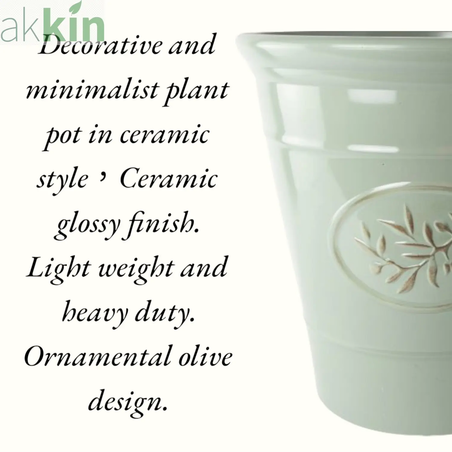 Decorative Olive Plant Pot 55cm Green Round Plastic Planter for Indoor & Outdoor Use - AK Kin Garden Supplies