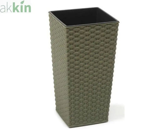 Finesse ECO Rattan Decorative Planter Tall Square 19cm - Forest Green AK Kin Garden Supplies