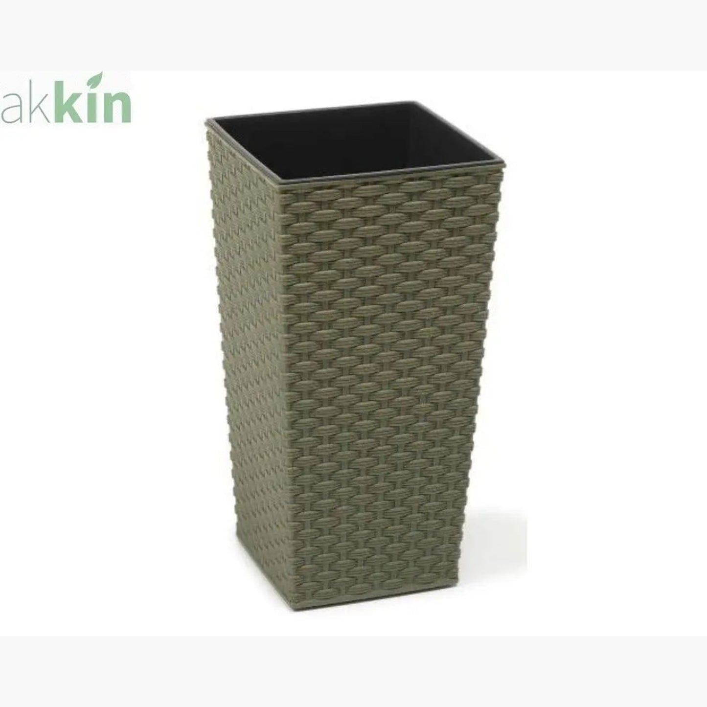 Finesse ECO Rattan Decorative Planter Tall Square 19cm - Forest Green AK Kin Garden Supplies
