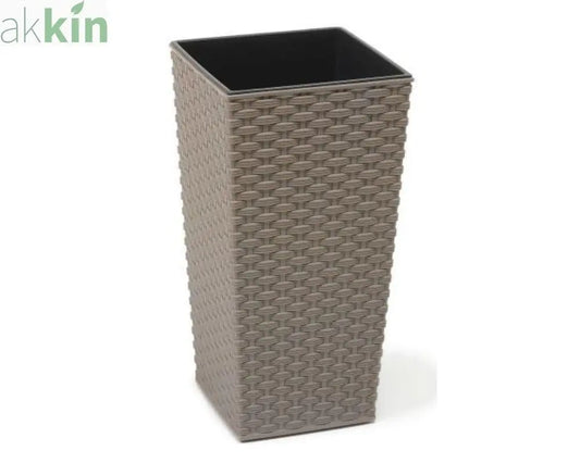 Finesse ECO Rattan Decorative Planter Tall Square 19cm - Grey AK Kin Garden Supplies