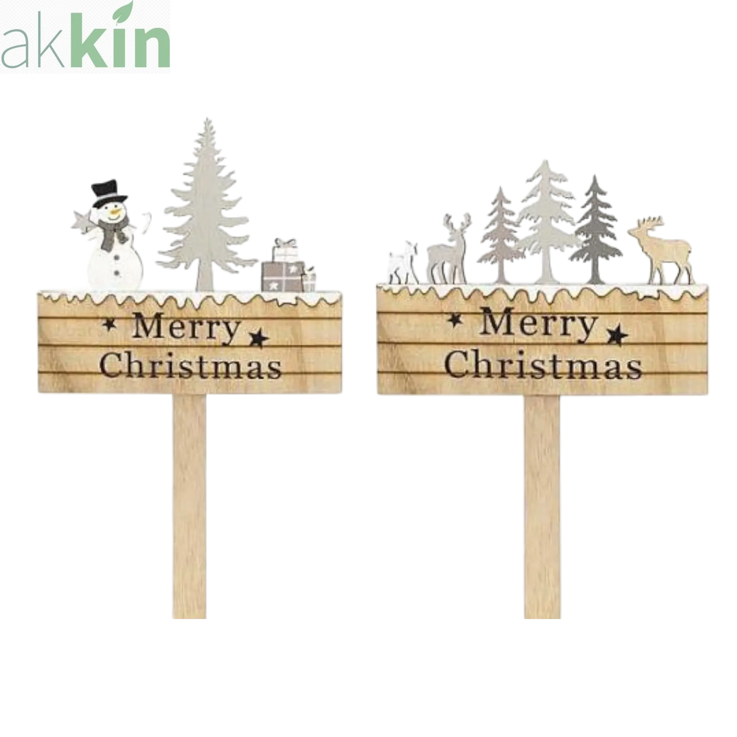Garden Stick Merry Christmas - Set of 2 Mixed - AK Kin Garden Supplies
