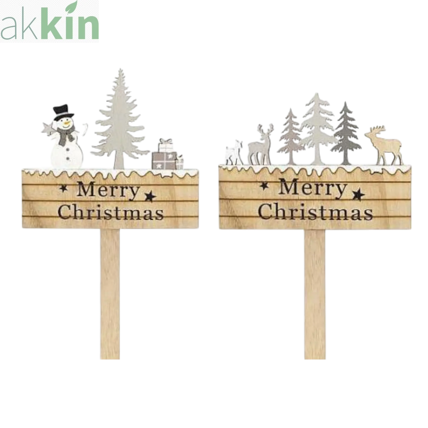 Garden Stick Merry Christmas - Set of 2 Mixed - AK Kin Garden Supplies