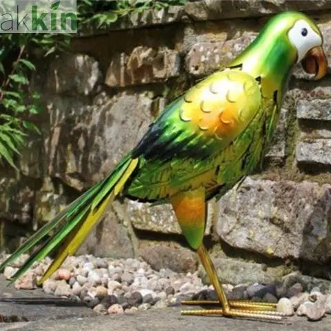 Hand Painted Metal Green Parrot AK Kin Garden Supplies