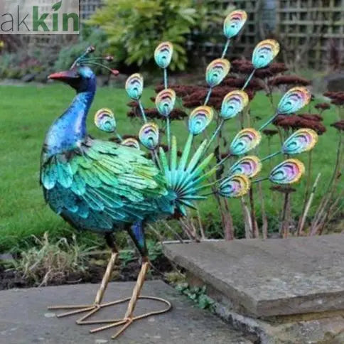 Hand Painted Metal Peacock Fantail AK Kin Garden Supplies