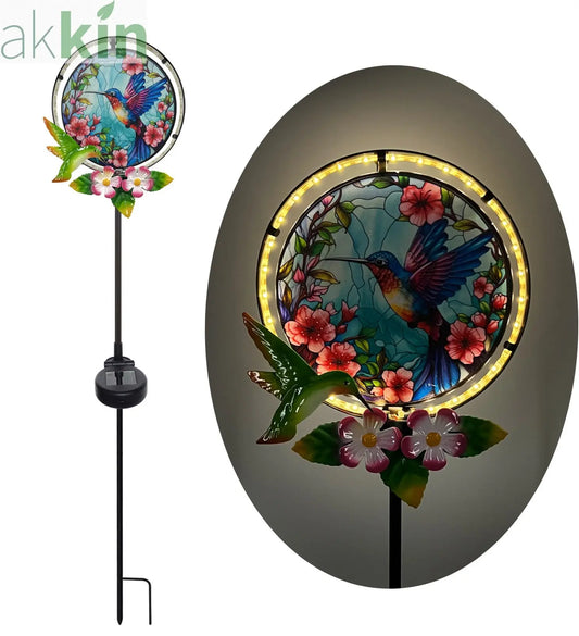 Hummingbird Stain Glass Effect Solar Light on Stake AK Kin Garden Supplies