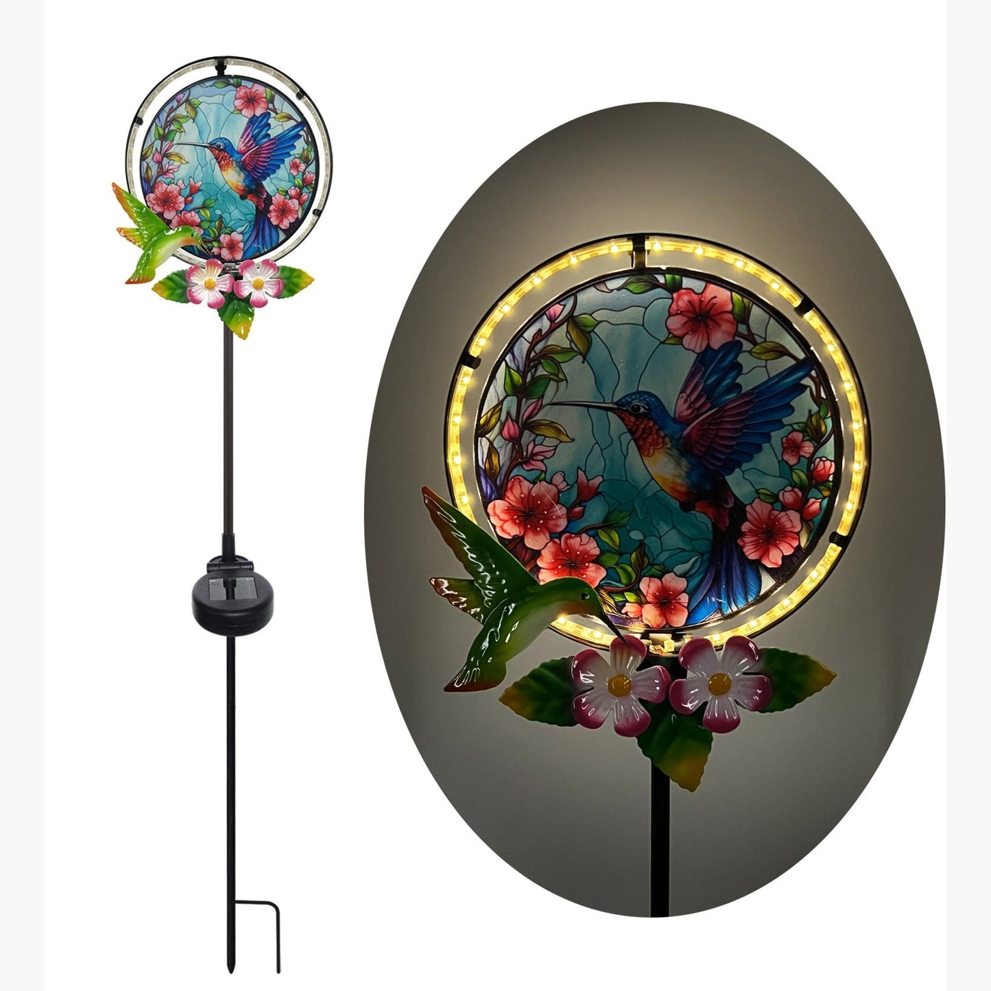 Hummingbird Stain Glass Effect Solar Light on Stake AK Kin Garden Supplies