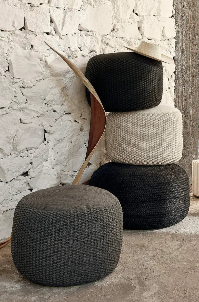 Knit Black Pouffe 16 x 16 x 12 Inches AK Kin Garden Supplies