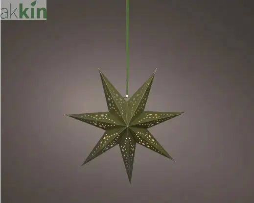 LED 38cm Star Velvet Finish Paper Steady Indoor Hanging Light Decoration - Green / Warm Light AK Kin Garden Supplies