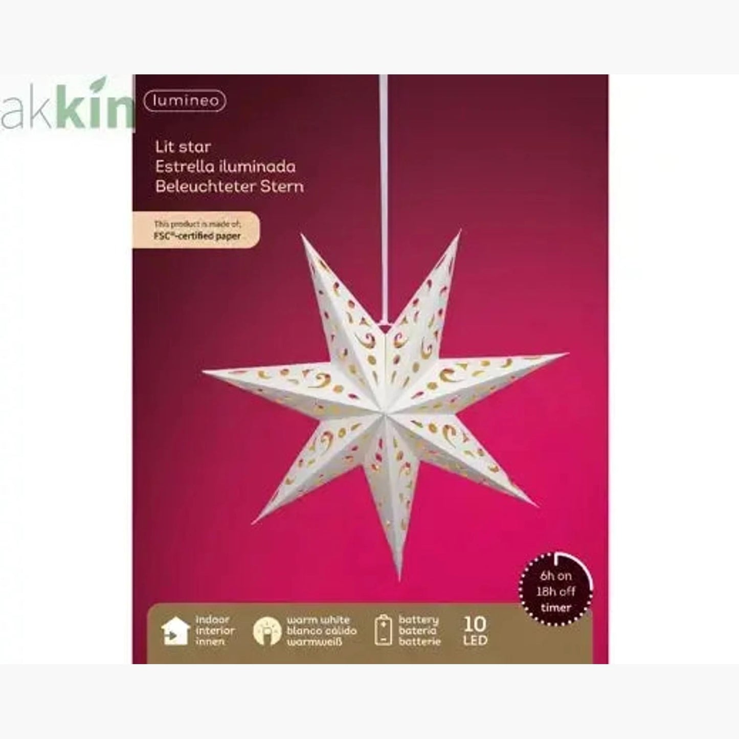 LED 38cm Star Velvet Finish Paper Steady Indoor Hanging Light Decoration - White / Warm Light (Copy) (Copy) AK Kin Garden Supplies