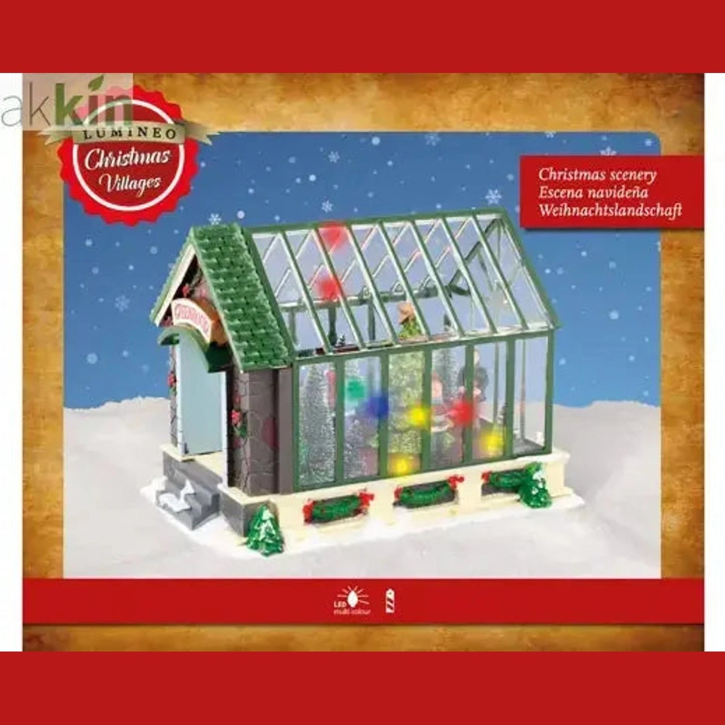 LED Christmas Greenhouse Scenery Plastic Indoor Decoration L.14.5cm W.22.5cm H.17cm AK Kin Garden Supplies