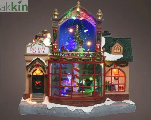 LED Christmas Toy Shop Scene Polyresin Indoor Decoration L.19cm W.30.5cm H.28.5cm AK Kin Garden Supplies