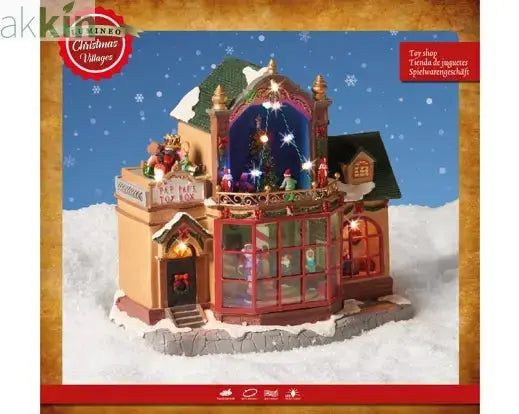 LED Christmas Toy Shop Scene Polyresin Indoor Decoration L.19cm W.30.5cm H.28.5cm AK Kin Garden Supplies