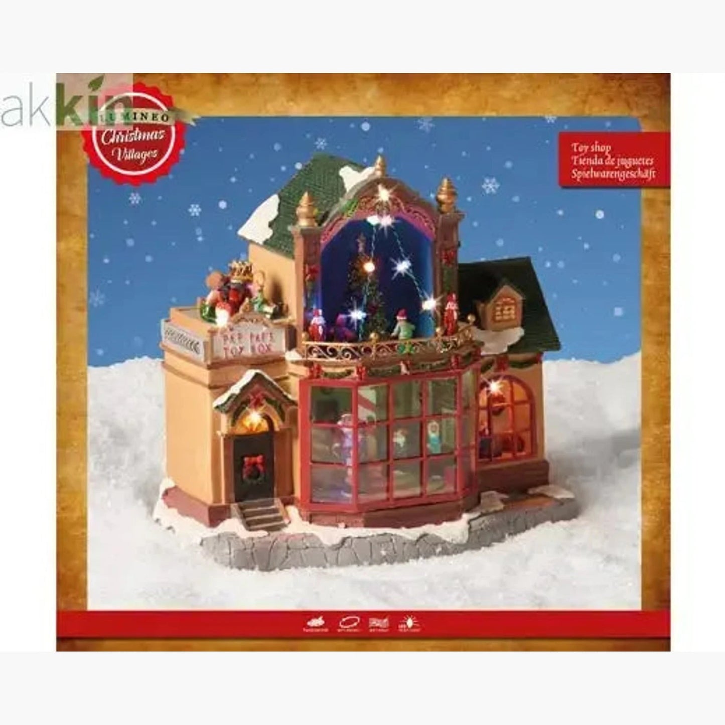 LED Christmas Toy Shop Scene Polyresin Indoor Decoration L.19cm W.30.5cm H.28.5cm AK Kin Garden Supplies
