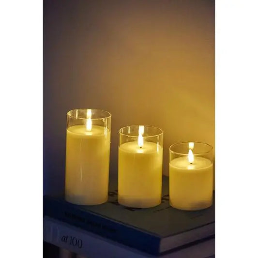 LED Glass Candles 7.5cm Ivory | set of 3 AK Kin Garden Supplies