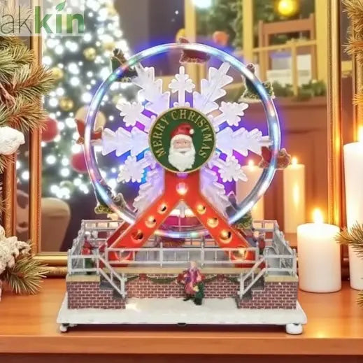 LED Merry Christmas Ferris wheel  Polyresin Indoor Decoration  L.15.5cm W.27.5cm H.31cm AK Kin Garden Supplies