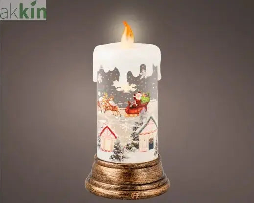 LED Water Spinner Snow Globe Plastic Festive Scene Candle Indoor Christmas Decoration  D.10.8cm H.21.6cm AK Kin Garden Supplies