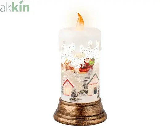 LED Water Spinner Snow Globe Plastic Festive Scene Candle Indoor Christmas Decoration  D.10.8cm H.21.6cm AK Kin Garden Supplies