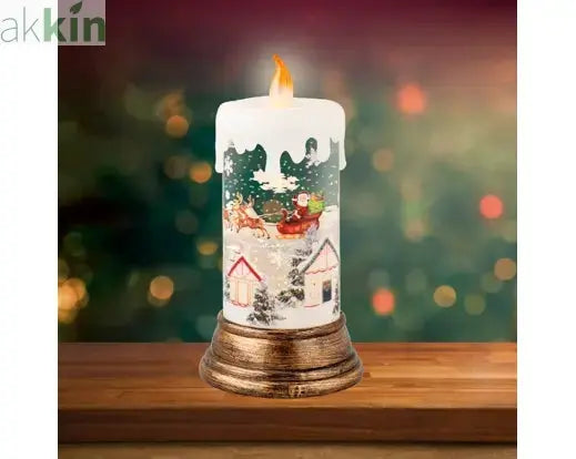 LED Water Spinner Snow Globe Plastic Festive Scene Candle Indoor Christmas Decoration  D.10.8cm H.21.6cm AK Kin Garden Supplies
