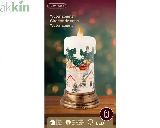 LED Water Spinner Snow Globe Plastic Festive Scene Candle Indoor Christmas Decoration  D.10.8cm H.21.6cm AK Kin Garden Supplies