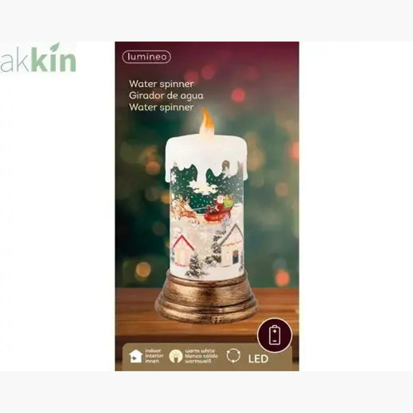 LED Water Spinner Snow Globe Plastic Festive Scene Candle Indoor Christmas Decoration D.10.8cm H.21.6cm AK Kin Garden Supplies
