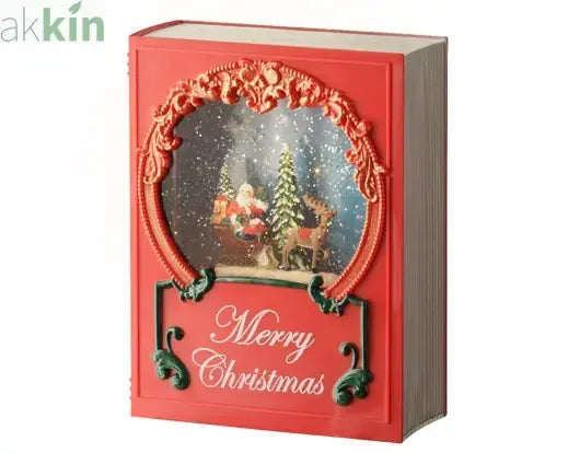 LED Water Spinner Snow Globe Plastic Santa Book Indoor Christmas Decoration  L.7cm W.16cm H.21cm AK Kin Garden Supplies