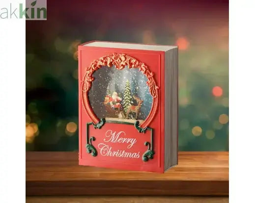 LED Water Spinner Snow Globe Plastic Santa Book Indoor Christmas Decoration  L.7cm W.16cm H.21cm AK Kin Garden Supplies