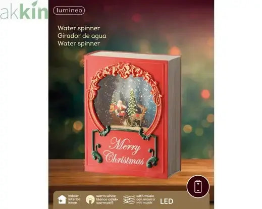 LED Water Spinner Snow Globe Plastic Santa Book Indoor Christmas Decoration  L.7cm W.16cm H.21cm AK Kin Garden Supplies