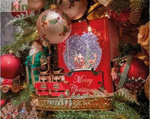 LED Water Spinner Snow Globe Plastic Santa Book Indoor Christmas Decoration  L.7cm W.16cm H.21cm AK Kin Garden Supplies