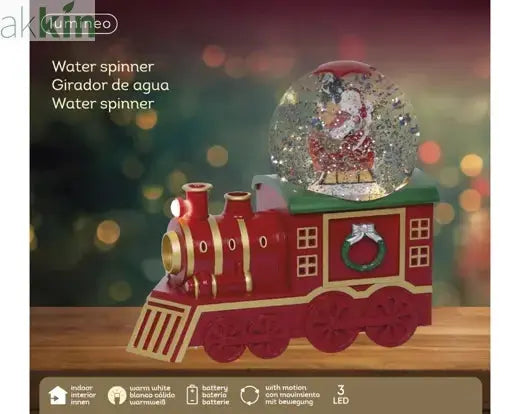 LED Water Spinner Snow Globe Plastic Santa Train Indoor Christmas Decoration  L.10.5cm W.21.2cm H.18.5cm AK Kin Garden Supplies