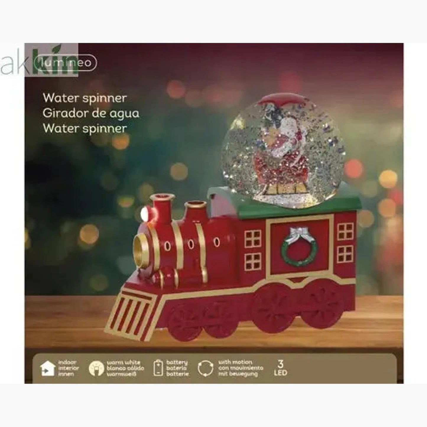 LED Water Spinner Snow Globe Plastic Santa Train Indoor Christmas Decoration L.10.5cm W.21.2cm H.18.5cm AK Kin Garden Supplies