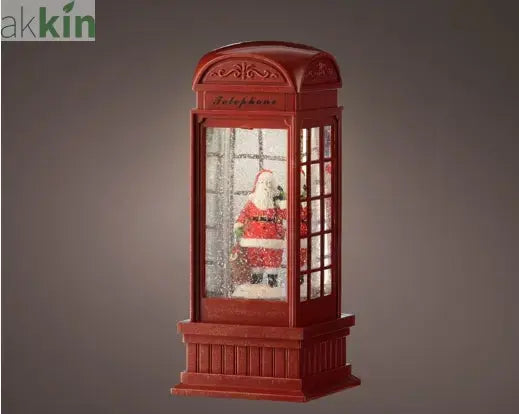 LED Water Spinner Snow Globe Plastic Telephone Booth Indoor Christmas Decoration L.11cm W.11cm H.25cm AK Kin Garden Supplies