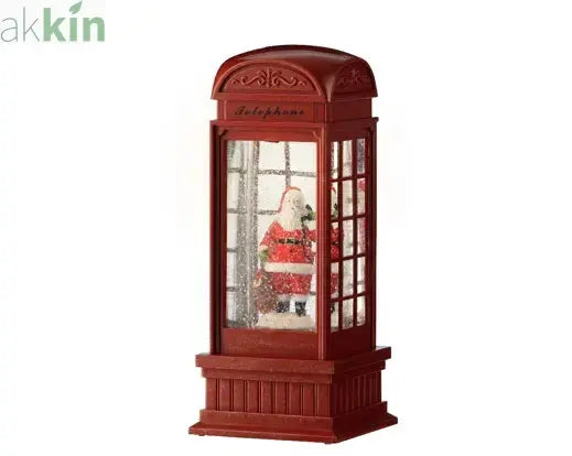 LED Water Spinner Snow Globe Plastic Telephone Booth Indoor Christmas Decoration L.11cm W.11cm H.25cm AK Kin Garden Supplies