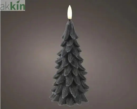 LED Wick Candle Wax Tree Steady Flame Indoor Decoration Black  - D.8cm H.19.5cm AK Kin Garden Supplies