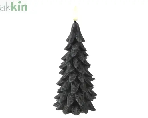LED Wick Candle Wax Tree Steady Flame Indoor Decoration Black  - D.8cm H.19.5cm AK Kin Garden Supplies