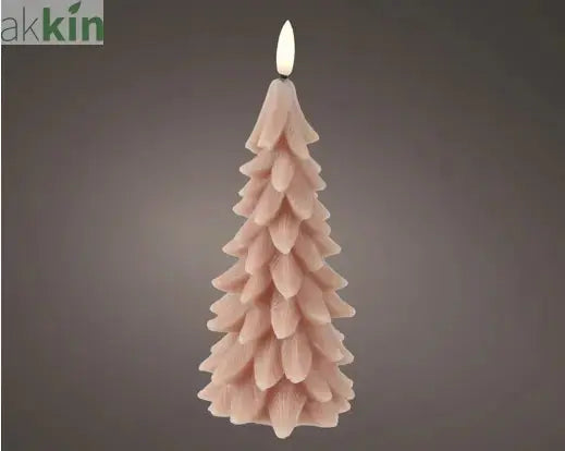 LED Wick Candle Wax Tree Steady Flame Indoor Decoration Pink  - D.8cm H.19.5cm AK Kin Garden Supplies