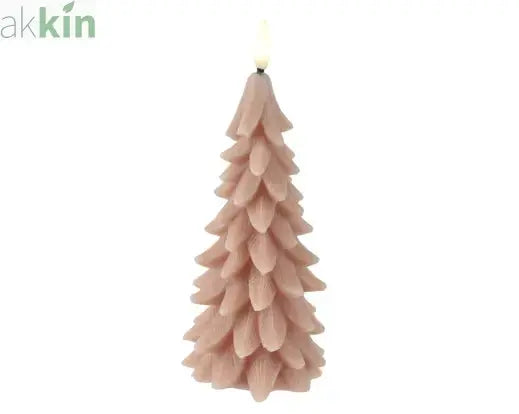 LED Wick Candle Wax Tree Steady Flame Indoor Decoration Pink  - D.8cm H.19.5cm AK Kin Garden Supplies