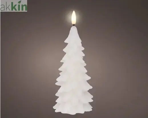 LED Wick Candle Wax Tree Steady Flame Indoor Decoration White  - D.8cm H.19.5cm AK Kin Garden Supplies