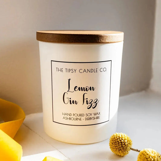 Lemon Gin Fizz Scented Candle - White Glass Jar 300ml AK Kin Garden Supplies