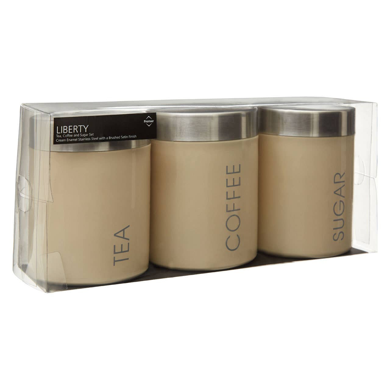 Liberty Set of 3 Cream Enamel Tea Coffee and Sugar Canisters House, Home & Garden