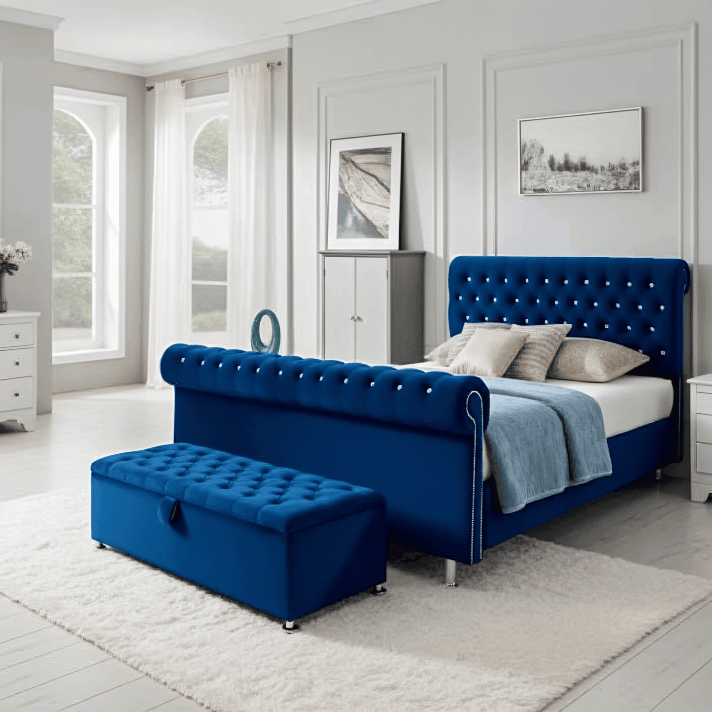 Magma Stud Scroll Sleigh Bed Frame UK UK Beds Direct ltd