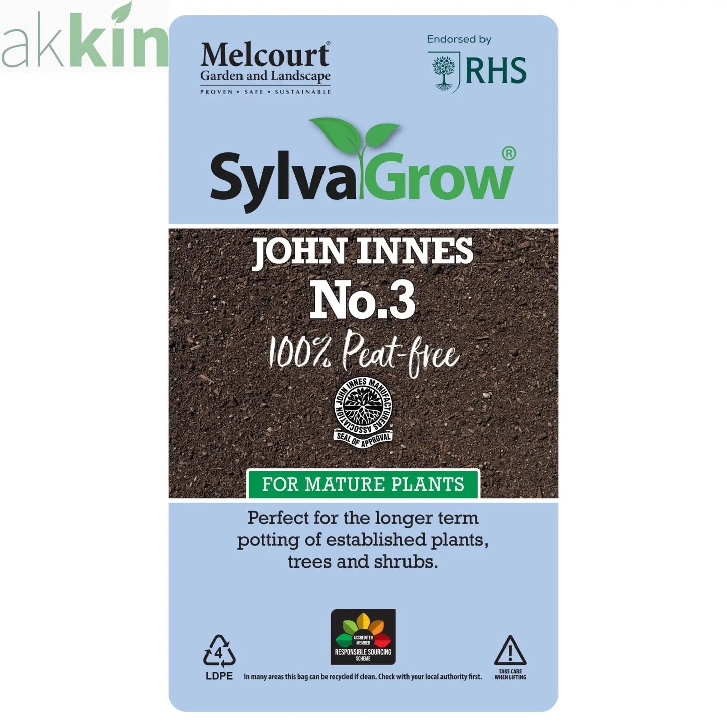Melcourt 22Lt Bag of SylvaGrow® John Innes No.3 (Peat-free) For Mature Plants - RHS Endorsed AK Kin Garden Supplies