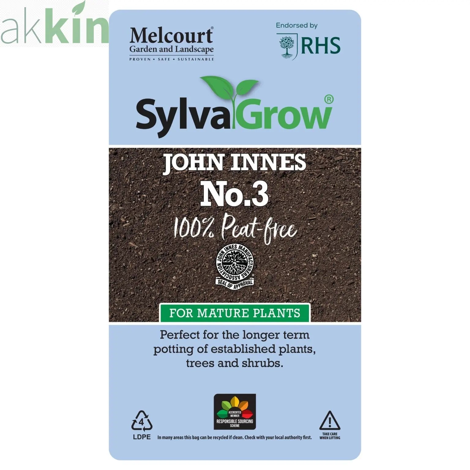 Melcourt 22Lt Bag of SylvaGrow® John Innes No.3 (Peat-free) For Mature Plants - RHS Endorsed AK Kin Garden Supplies