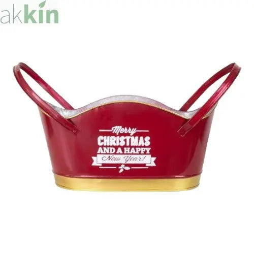 Merry Christmas & HNY Metal Tin Trug / Hamper AK Kin Garden Supplies