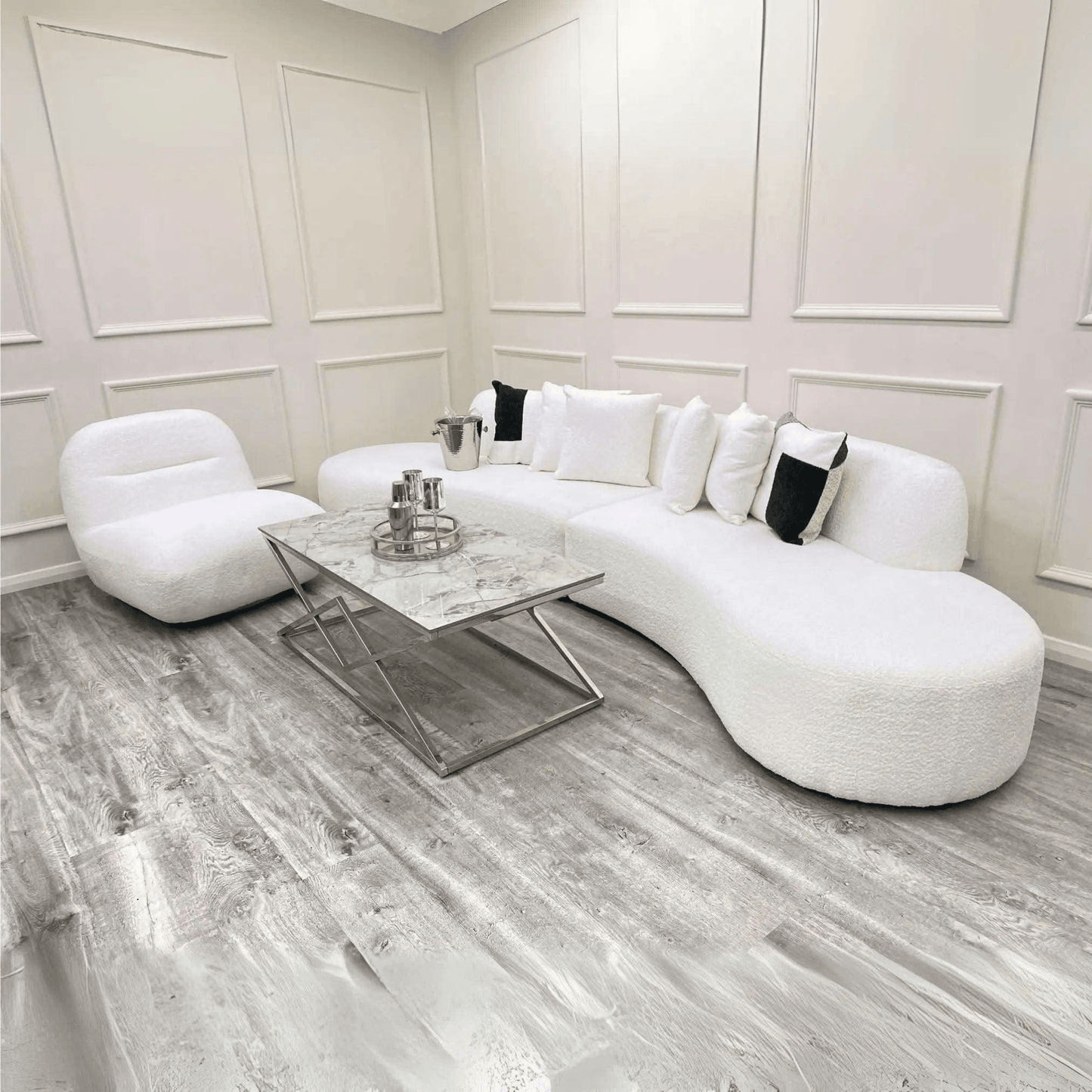 Miami Curved Cinema Boucle Sofa UK Beds Direct ltd