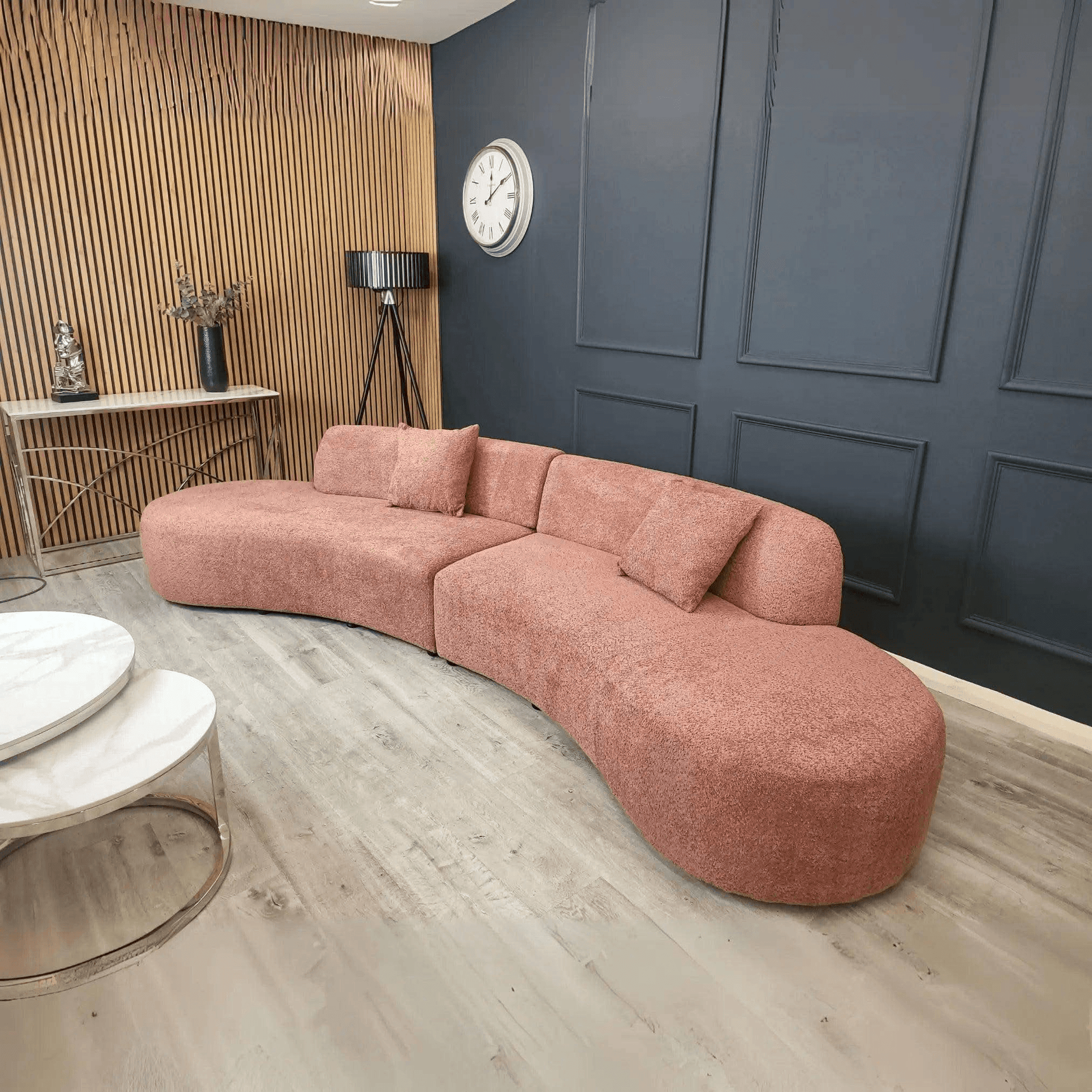 Miami Curved Cinema Boucle Sofa UK Beds Direct ltd