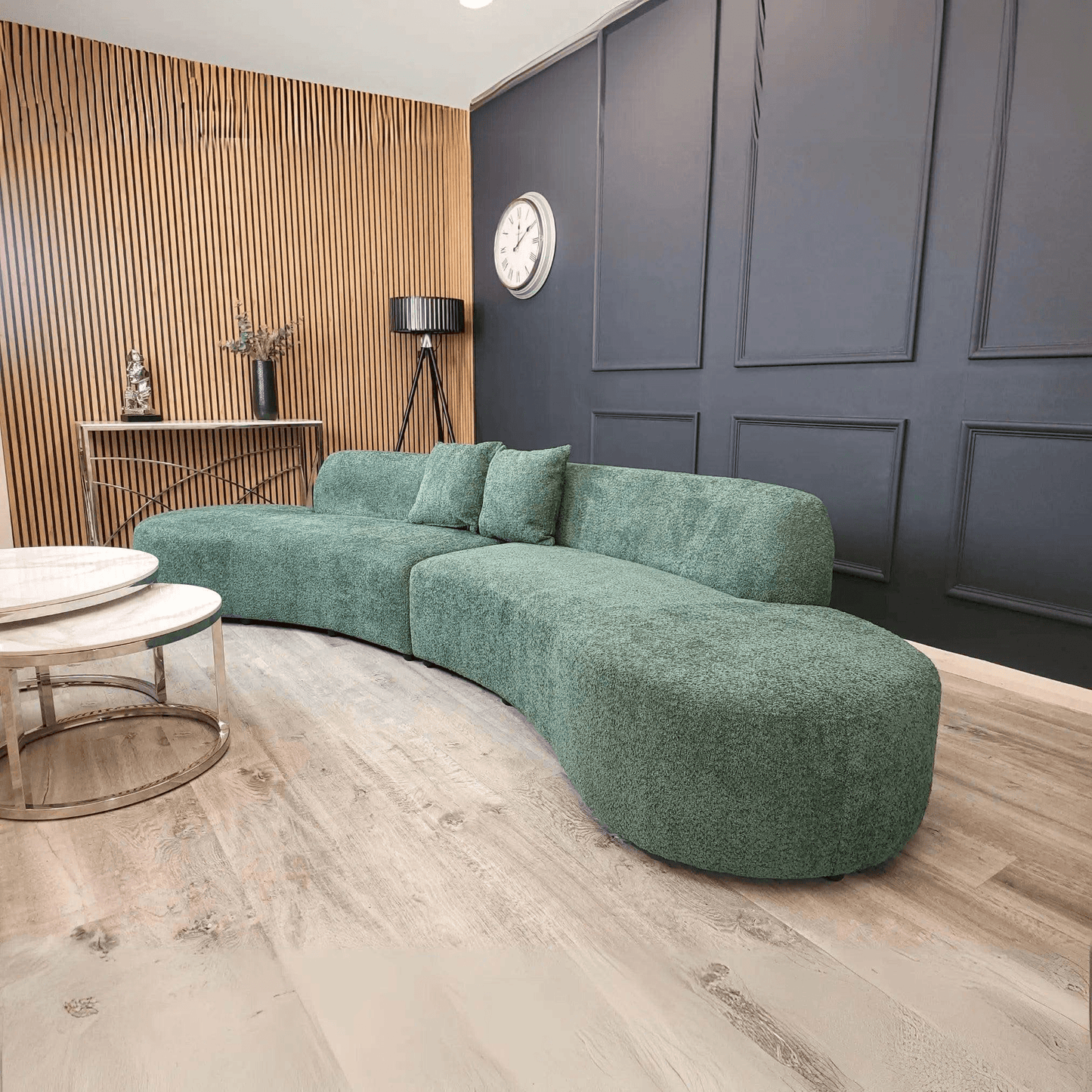 Miami Curved Cinema Boucle Sofa UK Beds Direct ltd